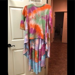 EYE-CATCHING! WHY DRESS COLORFUL ARTSY BOHO TIE DYE  HI-LO WATERFALL TOP SMALL